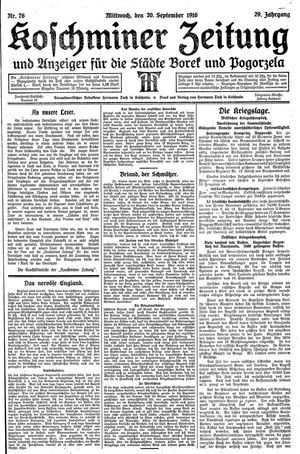 Koschminer Zeitung und Anzeiger für die Städte Borek und Pogorzela vom 20.09.1916