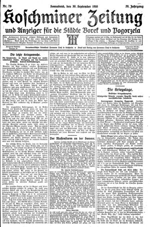 Koschminer Zeitung und Anzeiger für die Städte Borek und Pogorzela vom 30.09.1916