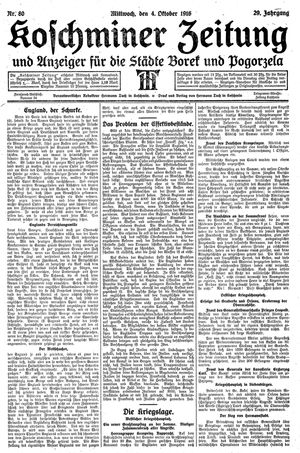 Koschminer Zeitung und Anzeiger für die Städte Borek und Pogorzela vom 04.10.1916