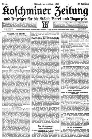 Koschminer Zeitung und Anzeiger für die Städte Borek und Pogorzela vom 04.10.1916