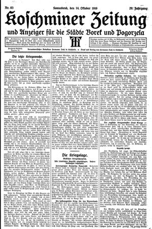 Koschminer Zeitung und Anzeiger für die Städte Borek und Pogorzela vom 14.10.1916