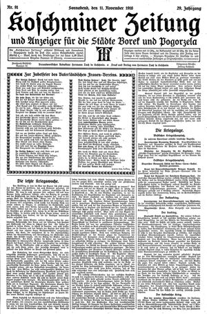 Koschminer Zeitung und Anzeiger für die Städte Borek und Pogorzela vom 11.11.1916