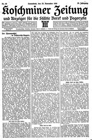 Koschminer Zeitung und Anzeiger für die Städte Borek und Pogorzela vom 25.11.1916