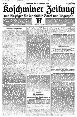 Koschminer Zeitung und Anzeiger für die Städte Borek und Pogorzela vom 02.12.1916