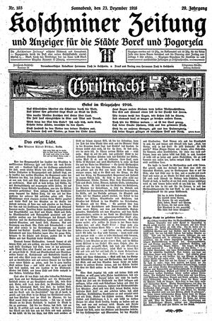 Koschminer Zeitung und Anzeiger für die Städte Borek und Pogorzela vom 23.12.1916