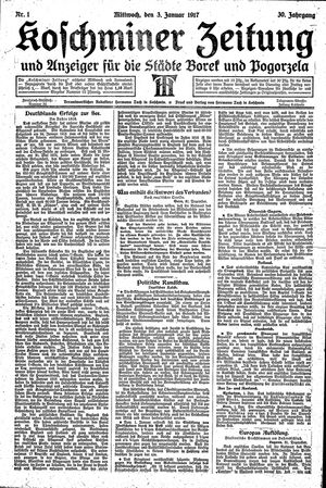 Koschminer Zeitung und Anzeiger für die Städte Borek und Pogorzela vom 03.01.1917