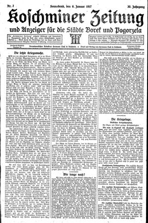 Koschminer Zeitung und Anzeiger für die Städte Borek und Pogorzela vom 06.01.1917
