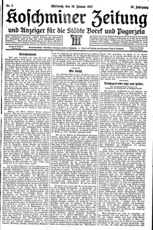 Koschminer Zeitung und Anzeiger für die Städte Borek und Pogorzela on Jan 10, 1917