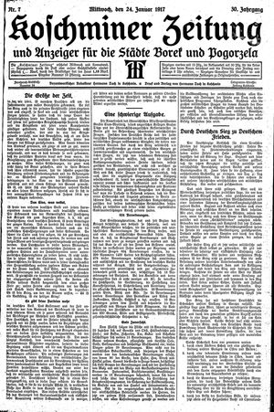 Koschminer Zeitung und Anzeiger für die Städte Borek und Pogorzela vom 24.01.1917