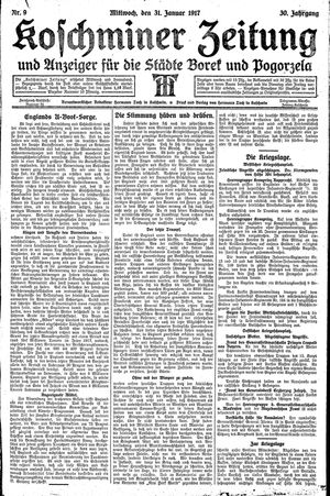 Koschminer Zeitung und Anzeiger für die Städte Borek und Pogorzela on Jan 31, 1917