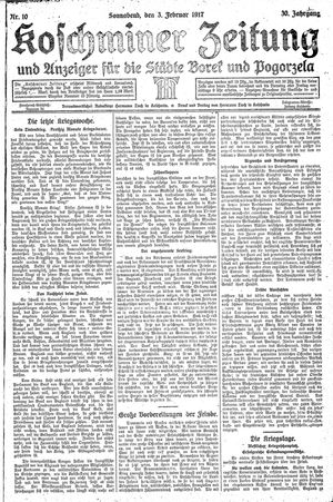Koschminer Zeitung und Anzeiger für die Städte Borek und Pogorzela vom 03.02.1917