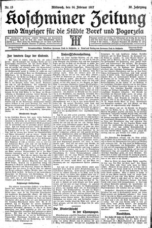 Koschminer Zeitung und Anzeiger für die Städte Borek und Pogorzela vom 14.02.1917
