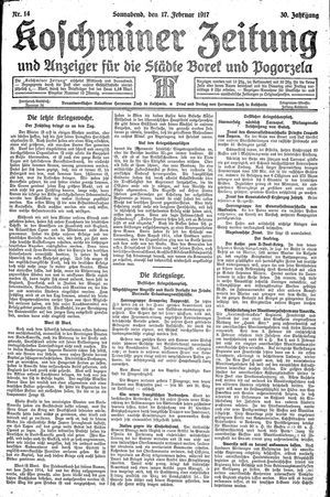 Koschminer Zeitung und Anzeiger für die Städte Borek und Pogorzela vom 17.02.1917