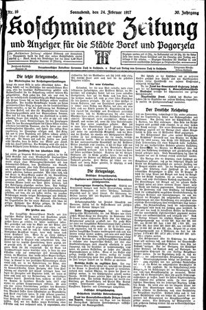 Koschminer Zeitung und Anzeiger für die Städte Borek und Pogorzela vom 24.02.1917