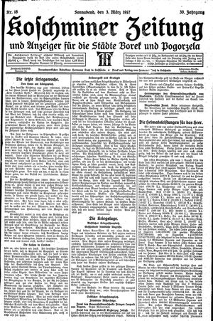 Koschminer Zeitung und Anzeiger für die Städte Borek und Pogorzela vom 03.03.1917