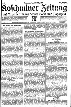 Koschminer Zeitung und Anzeiger für die Städte Borek und Pogorzela on Mar 10, 1917