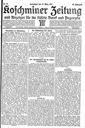 Koschminer Zeitung und Anzeiger für die Städte Borek und Pogorzela vom 17.03.1917