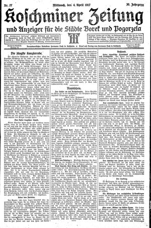 Koschminer Zeitung und Anzeiger für die Städte Borek und Pogorzela vom 04.04.1917