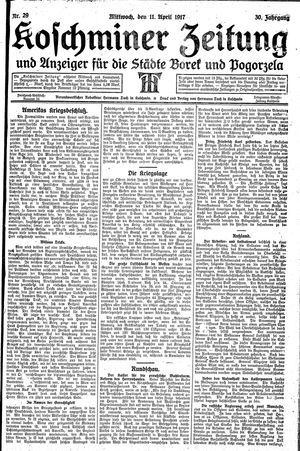 Koschminer Zeitung und Anzeiger für die Städte Borek und Pogorzela vom 11.04.1917