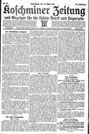 Koschminer Zeitung und Anzeiger für die Städte Borek und Pogorzela vom 14.04.1917