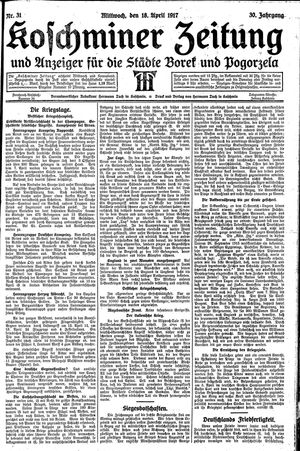 Koschminer Zeitung und Anzeiger für die Städte Borek und Pogorzela vom 18.04.1917