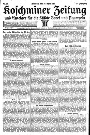 Koschminer Zeitung und Anzeiger für die Städte Borek und Pogorzela vom 25.04.1917