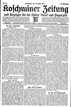 Koschminer Zeitung und Anzeiger für die Städte Borek und Pogorzela vom 28.04.1917