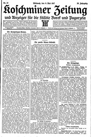 Koschminer Zeitung und Anzeiger für die Städte Borek und Pogorzela vom 09.05.1917