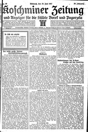 Koschminer Zeitung und Anzeiger für die Städte Borek und Pogorzela vom 20.06.1917