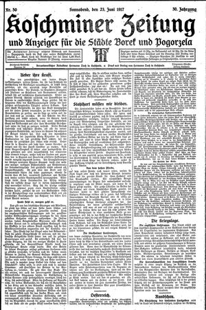 Koschminer Zeitung und Anzeiger für die Städte Borek und Pogorzela vom 23.06.1917