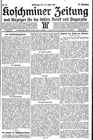 Koschminer Zeitung und Anzeiger für die Städte Borek und Pogorzela vom 27.06.1917