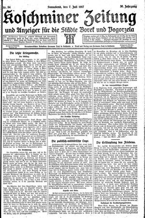 Koschminer Zeitung und Anzeiger für die Städte Borek und Pogorzela vom 07.07.1917