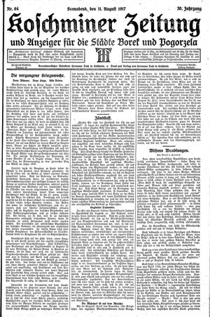 Koschminer Zeitung und Anzeiger für die Städte Borek und Pogorzela vom 11.08.1917