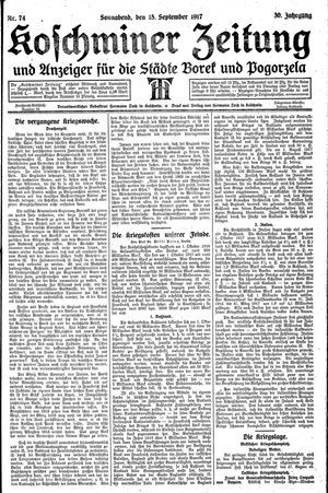 Koschminer Zeitung und Anzeiger für die Städte Borek und Pogorzela vom 15.09.1917