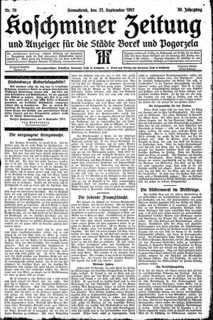 Koschminer Zeitung und Anzeiger für die Städte Borek und Pogorzela vom 22.09.1917
