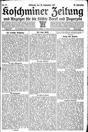 Koschminer Zeitung und Anzeiger für die Städte Borek und Pogorzela vom 26.09.1917