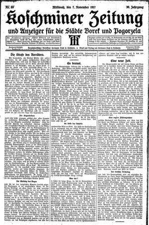 Koschminer Zeitung und Anzeiger für die Städte Borek und Pogorzela vom 07.11.1917