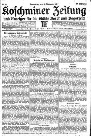 Koschminer Zeitung und Anzeiger für die Städte Borek und Pogorzela vom 10.11.1917