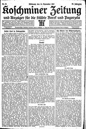 Koschminer Zeitung und Anzeiger für die Städte Borek und Pogorzela vom 14.11.1917