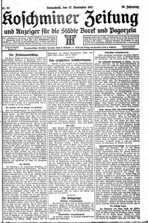 Koschminer Zeitung und Anzeiger für die Städte Borek und Pogorzela vom 17.11.1917