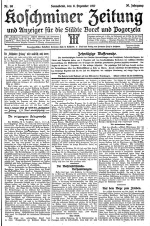 Koschminer Zeitung und Anzeiger für die Städte Borek und Pogorzela vom 08.12.1917