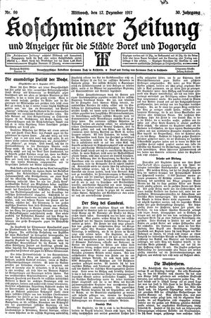 Koschminer Zeitung und Anzeiger für die Städte Borek und Pogorzela vom 12.12.1917