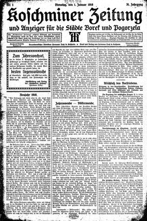 Koschminer Zeitung und Anzeiger für die Städte Borek und Pogorzela vom 01.01.1918