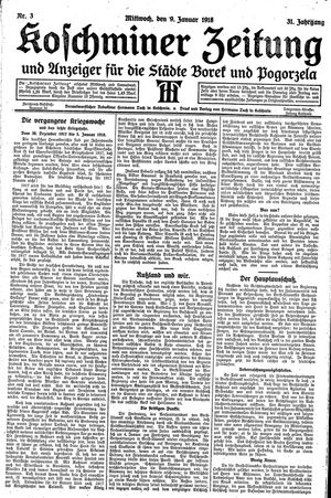 Koschminer Zeitung und Anzeiger für die Städte Borek und Pogorzela vom 09.01.1918