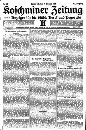 Koschminer Zeitung und Anzeiger für die Städte Borek und Pogorzela vom 02.02.1918