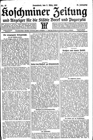 Koschminer Zeitung und Anzeiger für die Städte Borek und Pogorzela vom 02.03.1918