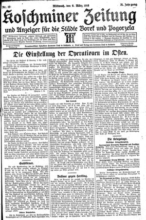 Koschminer Zeitung und Anzeiger für die Städte Borek und Pogorzela vom 06.03.1918