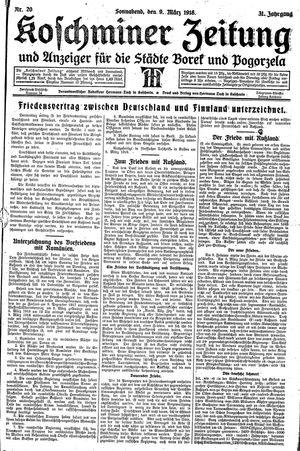 Koschminer Zeitung und Anzeiger für die Städte Borek und Pogorzela on Mar 9, 1918