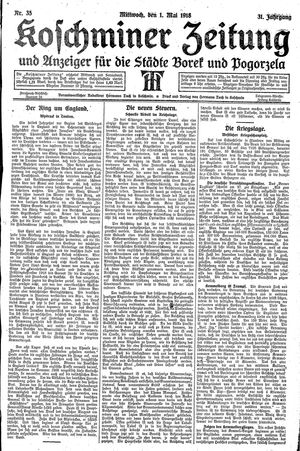 Koschminer Zeitung und Anzeiger für die Städte Borek und Pogorzela vom 01.05.1918