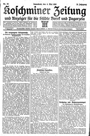 Koschminer Zeitung und Anzeiger für die Städte Borek und Pogorzela on May 4, 1918